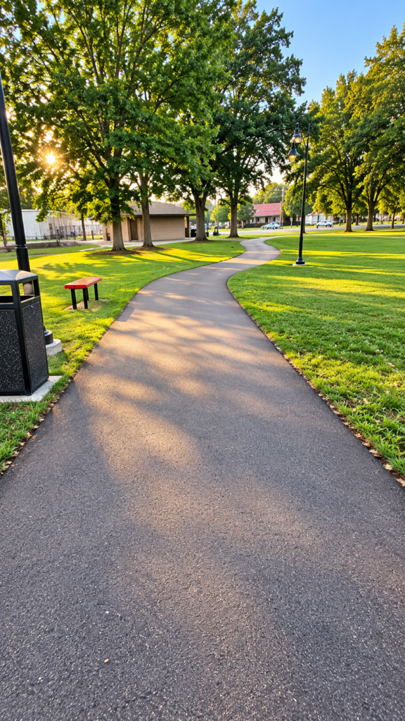 Walking path in the park as part of my fitness routine after 50